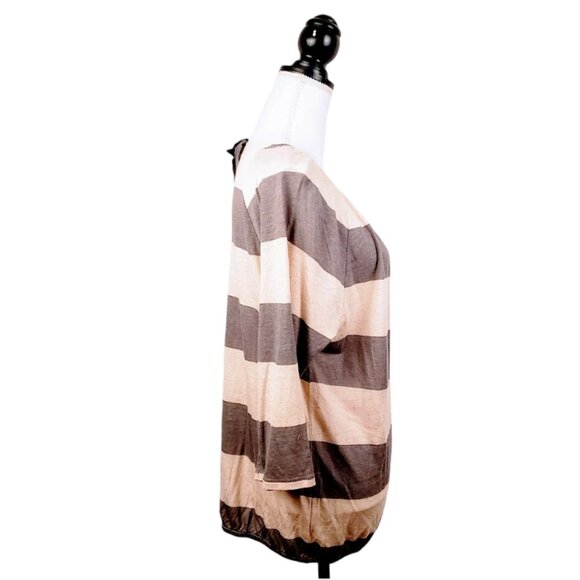 ANN TAYLOR Loft Top, Gray White Striped Linen Blend 3/4 Sleeve Career Office, M - Picture 3 of 11